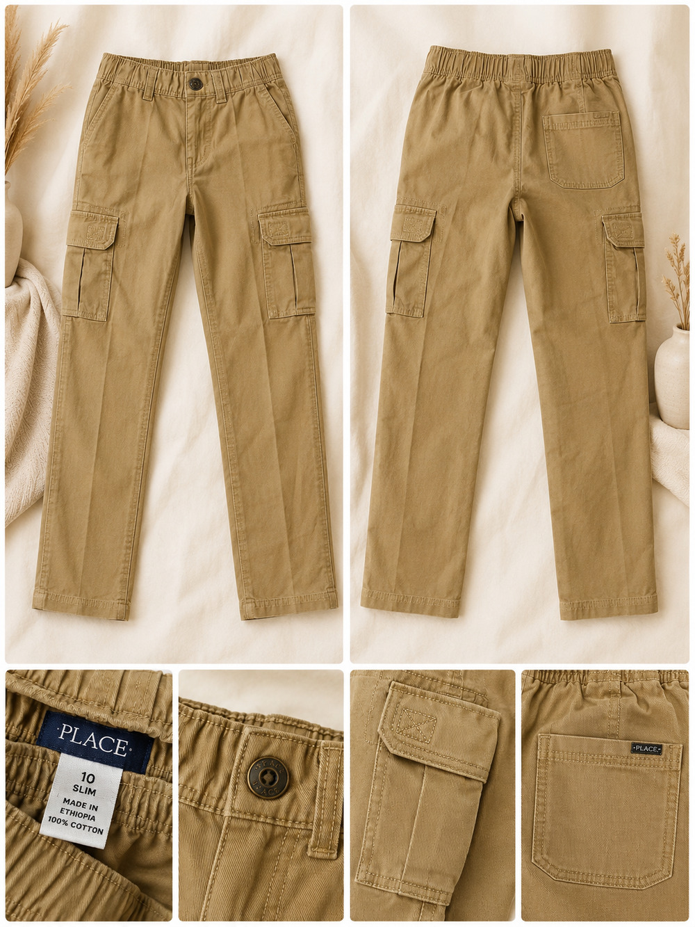 The Children’s Place Boys 10 Slim Khaki Cargo Pants Utility Preppy School NWT